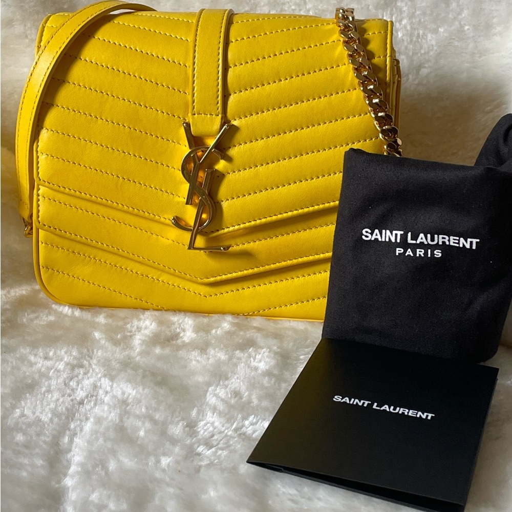Saint Laurent Yellow Quilted Leather Small Sulpice Triple V-Flap Shoulder bag